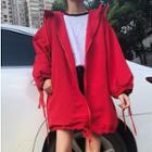 Puff Sleeve Hooded Trench Jacket Red - One Size