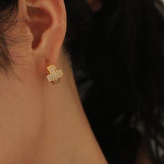 Rhinestone Hoop Stud Earring 1 Pc - Gold - One Size