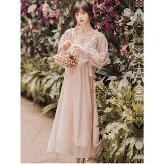 Set : Chiffon Cardigan + Suspender A-line Dress