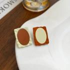 Rectangle Asymmetrical Alloy Earring 1 Pair - Coffee & Beige - One Size