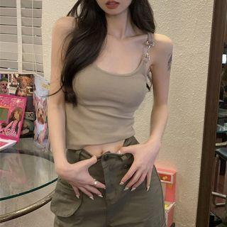 Scoop Neck Buckled Crop Tank Top