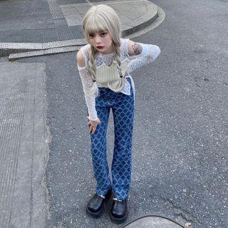 Patterned Boot-cut Jeans