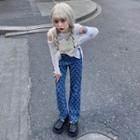 Patterned Boot-cut Jeans