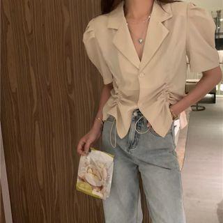 Plain Pleated Button-up Blouse