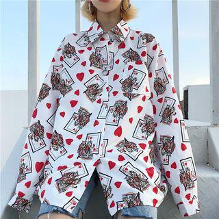 Long-sleeve Cards Print Shirt White - One Size