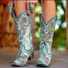 Embroidered Chunky-heel Short Boots