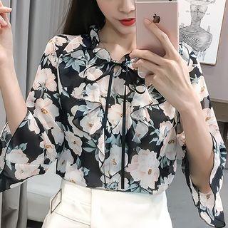 Flora Print Elbow Sleeve Chiffon Blouse