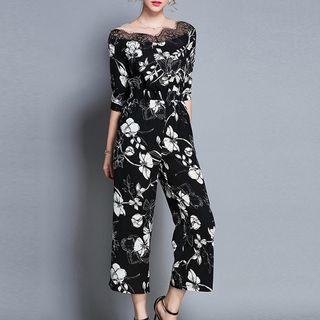 Floral Elbow-sleeve Wide Leg Jumpsuit