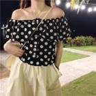 Off-shoulder Dotted Chiffon Blouse Dot - One Size