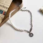 Faux Pearl Coin Chain Necklace 1 Piece - Necklace - Silver - One Size