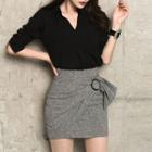V-neck Shirt / Mini Fitted Skirt