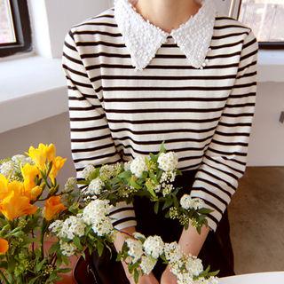Lace-collar Striped Top