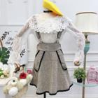 Set: Long-sleeve Lace Top + Suspender Mini A-line Skirt