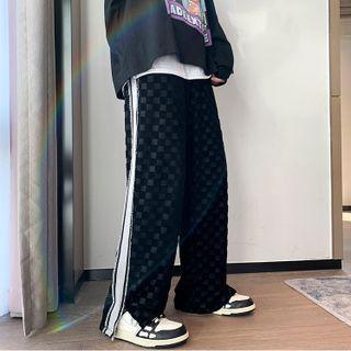 Checker Slit-hem Straight Leg Pants