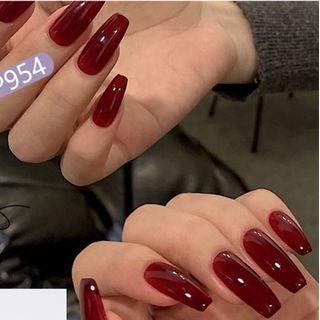 Pointed Pvc Faux Nail Tips Jp954 - Glue - Red - One Size