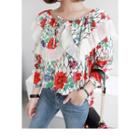 Pleated-trim Floral-pattern Blouse