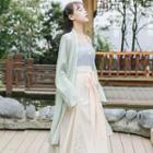 Set: Long-sleeve Hanfu Top + Maxi Skirt + Camisole