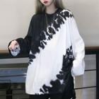 Tie-dyed Long-sleeve T-shirt Black & White - One Size