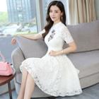 Short-sleeve Traditional Chinese A-line Lace Dress