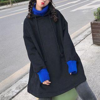 Mock Two Piece Color Panel Loose Fit Hoodie