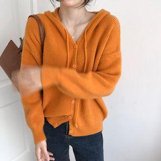 Hooded Long-sleeve Plain Knit Cardigan