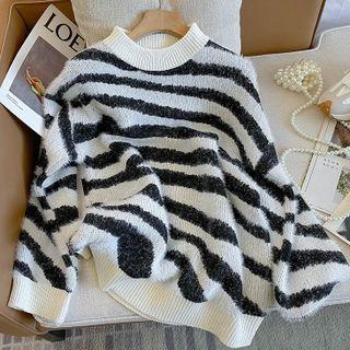 Long-sleeve Zebra Pattern Sweater Zebra Pattern - One Size