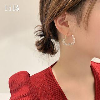 Faux Pearl & Rhinestone Heart Hoop Earring 1 Pair - 925 Silver - As Shown In Figure - One Size