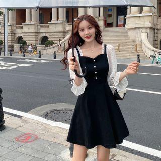 Lantern-sleeve Panel Mini A-line Dress