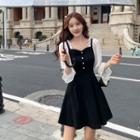 Lantern-sleeve Panel Mini A-line Dress
