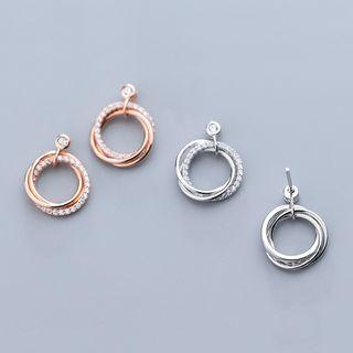 925 Sterling Silver Rhinestone Layered Hoop Earring