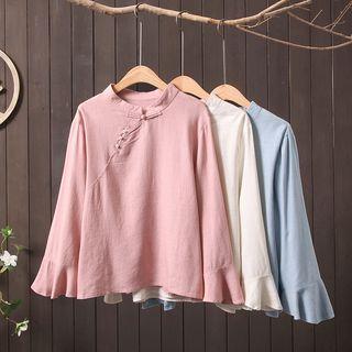 Flared-sleeve Frog Buttoned Blouse