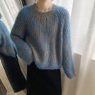 Loose-fit Knit Sweater Blue - One Size