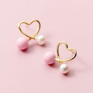 925 Sterling Silver Faux Pearl Heart Earring