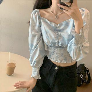 Square-neck Tie-dye Ruched Blouse As Figure - One Size
