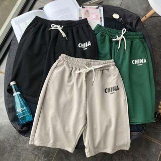 Drawstring Lettering Print Shorts