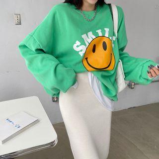 Smile-print Oversize Sweatshirt