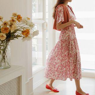 Tie-side Floral Maxi Tiered Dress