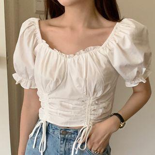 Ruffle Trim Drawstring Top