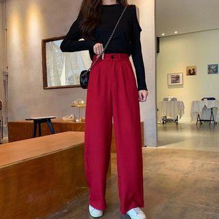 Cold-shoulder Long-sleeve T-shirt / Wide Leg Pants