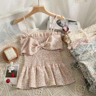 Floral Bow Pleated Top