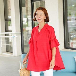 Set: Button-back Shirt + Lace-trim Blouse