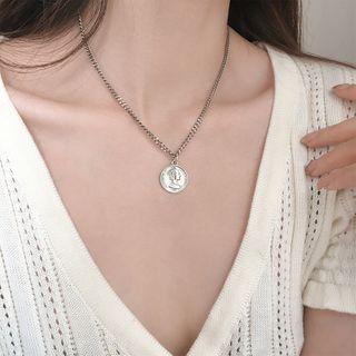 925 Sterling Silver Coin Pendant Necklace 925 Silver - Coin Necklace - One Size