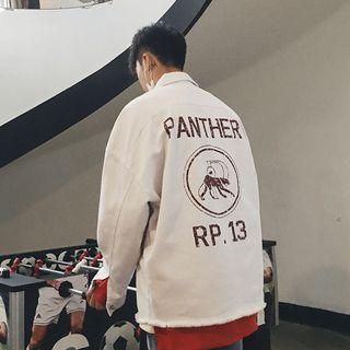Fray Hem Lettering Button Jacket