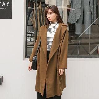 Wide-lapel Open-front Wool Blend Coat
