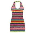 Halter Neck Pattern Mini Sheath Knit Dress