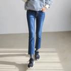 Heart-embroidered Straight-cut Jeans