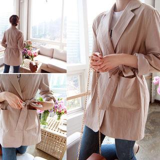 Open-front Cotton Jacket With Sash