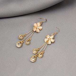 Flower Cat Eye Stone Fringed Earring 1 Pair - E1662-2 - Gold - One Size
