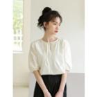 Puff-sleeve Pintuck Blouse Almond - One Size
