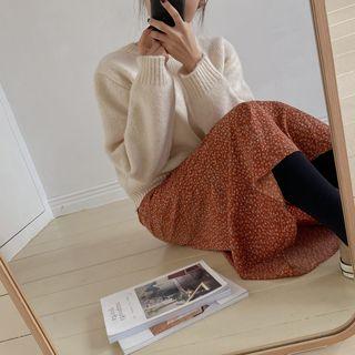 Flower Pattern Maxi Crepe Skirt Dark Orange - One Size